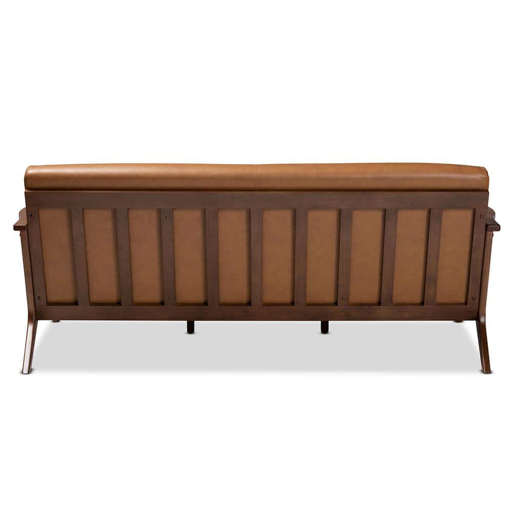 Bianca 72" Tan Faux Leather and Walnut Wood Sofa