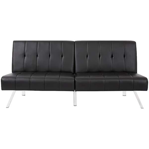 3 Seater Queen Sleeper Armless Sofa Bed, Black Leather Sofa Beds
