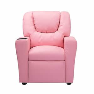 Pink/PVC Recline, Relax, Rule Kids' Comfort Champions, Push Back Kids Recliner Chair with Footrest & Cup Holders