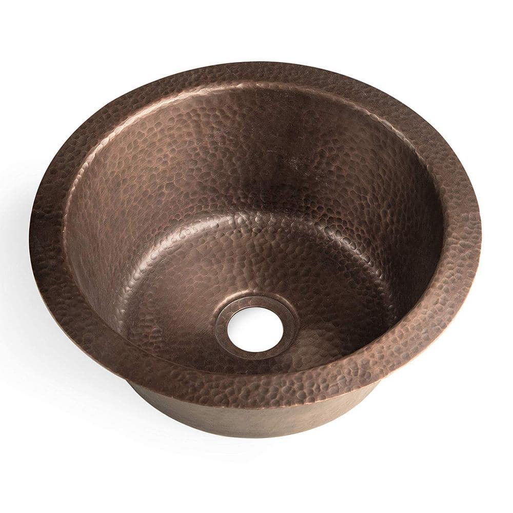 Hand Hammered Pure Copper Round Bar Prep Sink, 12 Inches