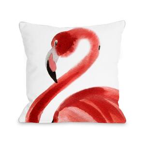 Oversized Flamingo Pink Graphic Polyester 16 in. x 16 in. Throw Pillow