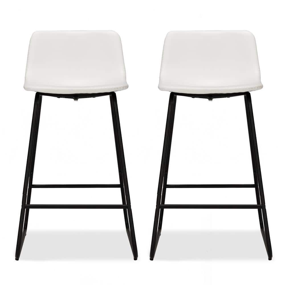 White Faux Leather Counter Stool with Black Metal Frame