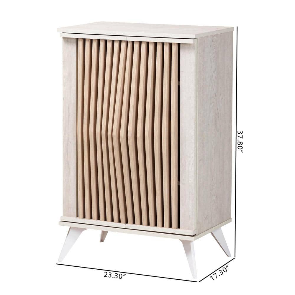 Simona Light Gray and Brown Wood Mid-Century Accent Cabinet