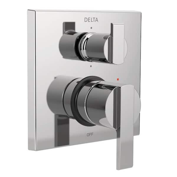 Delta Ara Modern 2-Handle Wall-Mount Valve Trim Kit with 6-Setting Integrated Diverter in Chrome (Valve Not Included)