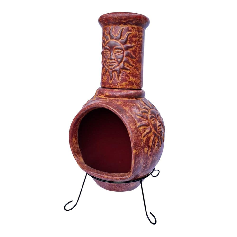 PRIVATE BRAND UNBRANDED SUN KD CLAY CHIMINEA WITH METAL STAND KD