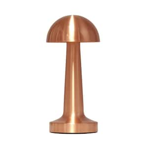 8.88 in. Mushroom Magic Mini Metal Dimming & Rechargeable Cordless 4-Way Touch Sensor Dome Desk Lamp, Copper