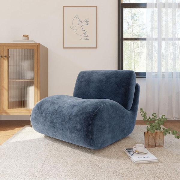 Modern Navy Blue Chenille Swivel Lazy Sofa Accent Chair with Armless (Set-1)