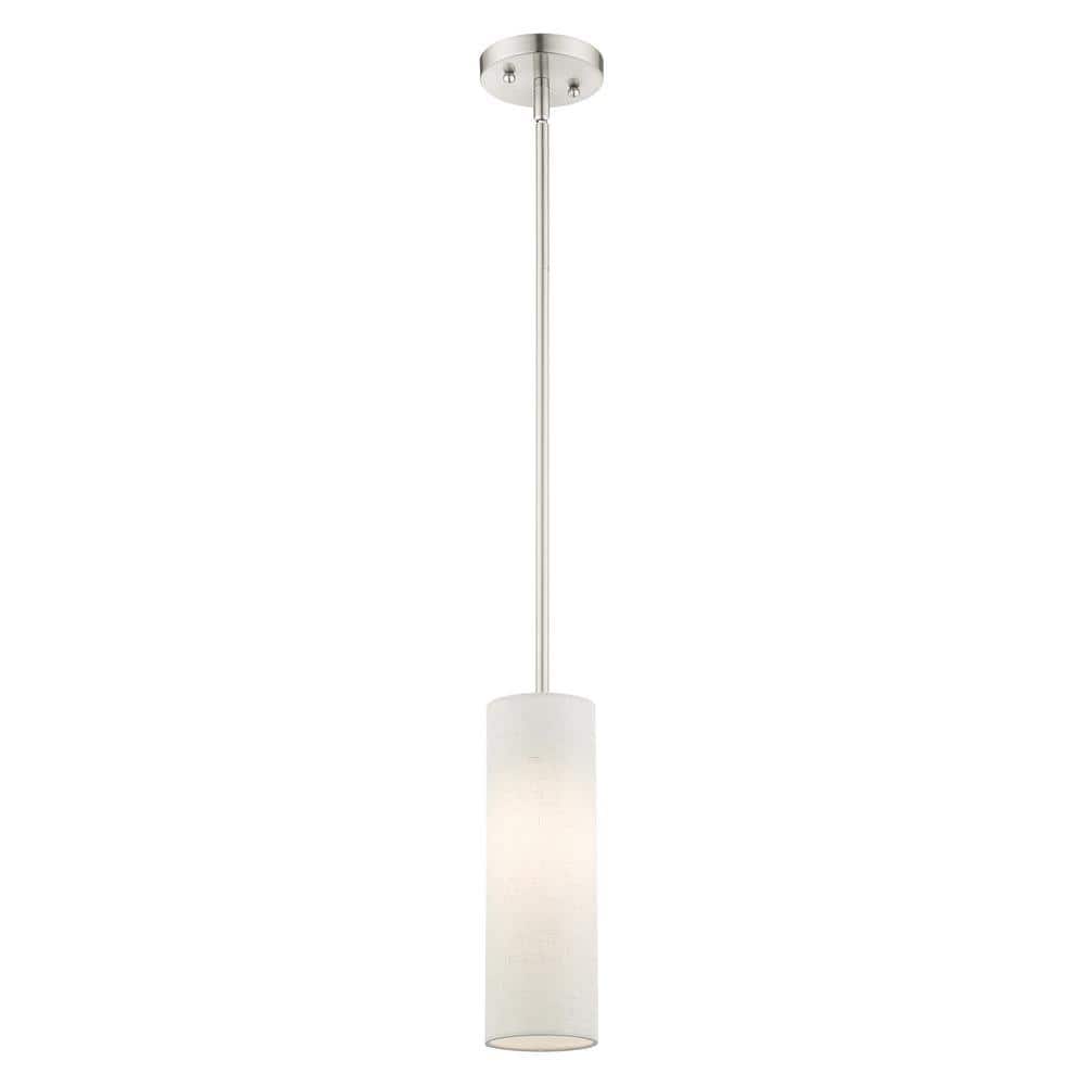 Contemporary Brushed Nickel Mini Pendant with Oatmeal Fabric Shade