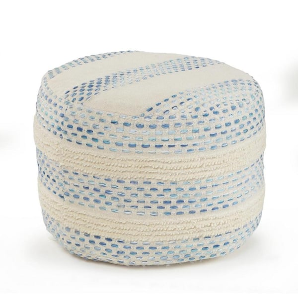 Amelia Blue Cotton Round Accent Ottoman