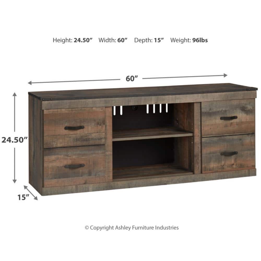 Rustic Reclaimed Barn Wood 60" TV Stand with Fireplace Cabinet in Brown