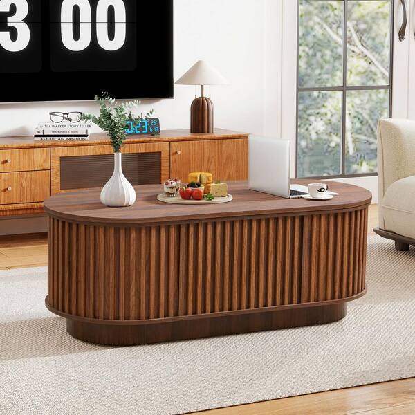 ATHMILE Square Strips Surround 43.3 in. Walnut Oval MDF Sofa