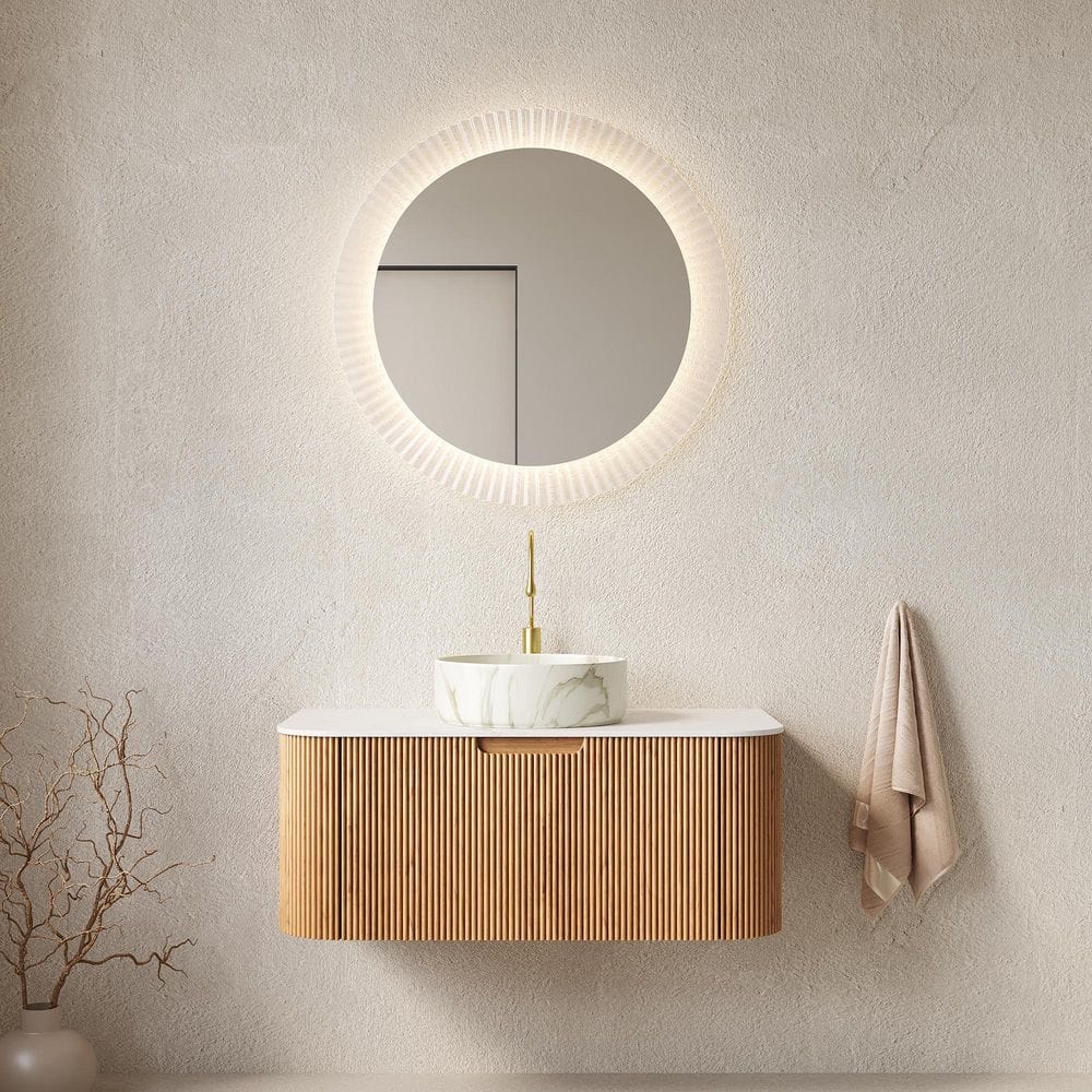 36 in. Floating Natural Wood Bath Vanity with Stone White Ceramic Top price history on PriceWatchPro