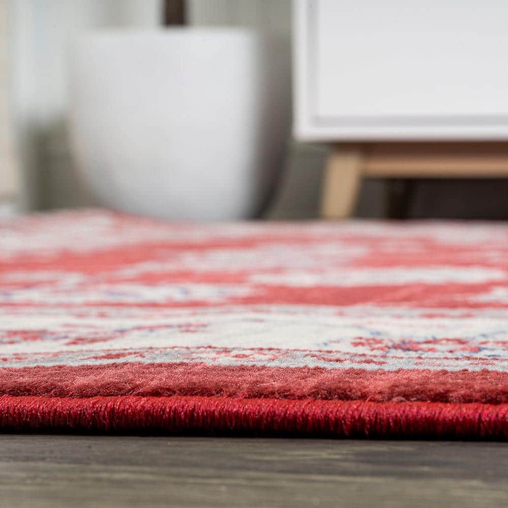 Red and Cream Synthetic Reversible Runner Rug, 4.3" x 36.61"