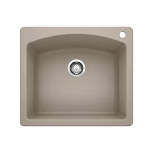 DIAMOND Silgranit 25 in. Dual Mount Granite Composite Truffle Single Bowl Kitchen Sink with 1-Hole