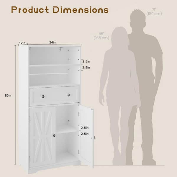 Farmhouse Storage Cabinet with Hutch, White Cabinet with Doors, Drawer and Adjustable Shelves 50 in. Accent Storage