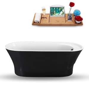 59 in. Acrylic Flatbottom Non-Whirlpool Bathtub in Black With Brushed Gun Metal Drain and Overflow Cover