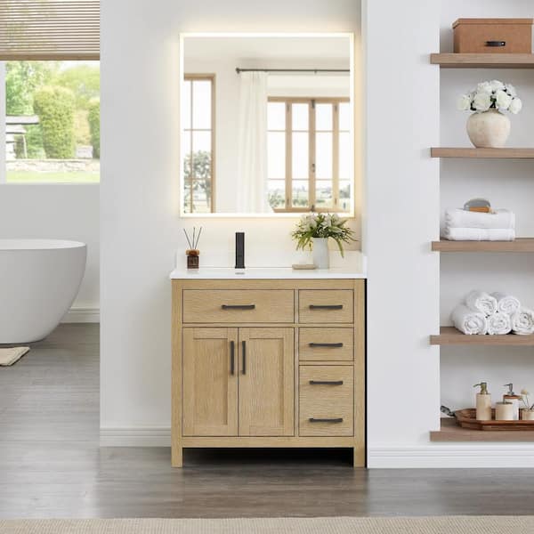 Beckett 36 in. Single Freestanding Whitewashed Oak Bath Vanity with White Quartz Top