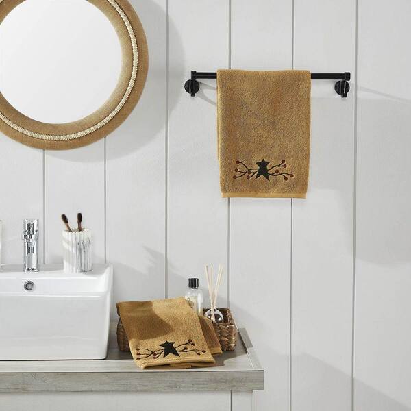 Pip Vine Star Tan Country Black Primitive Country Cotton Hand Towel (Set of 2)