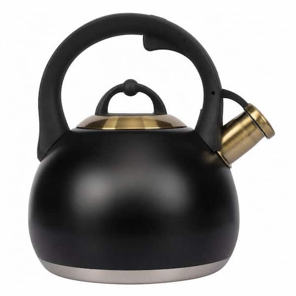 8-Cup 3.1 qt. Black Food Grade Stainless Steel Stovetop Tea Kettle, One-hand Trigger Teapots, Perfect Whistling Sound