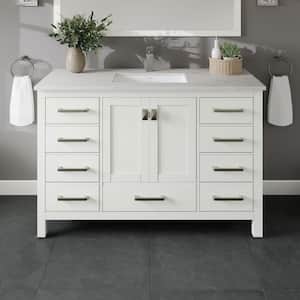 London 48 in. W x 18 in. D x 34 in. H Bathroom Vanity in White with White Carrara Marble Top with White Sink