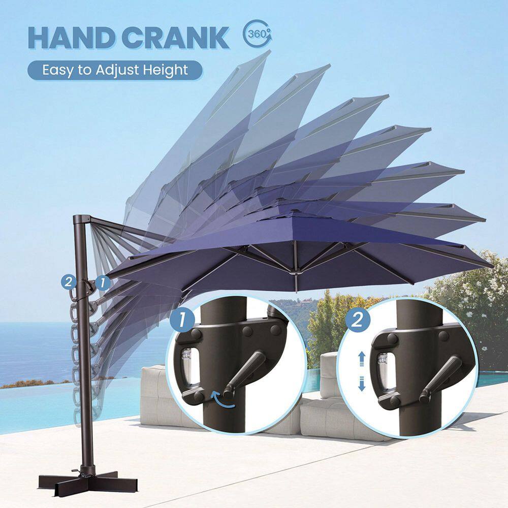 Navy Blue 12 FT Round Cantilever Patio Umbrella with Powder Coated Metal Frame