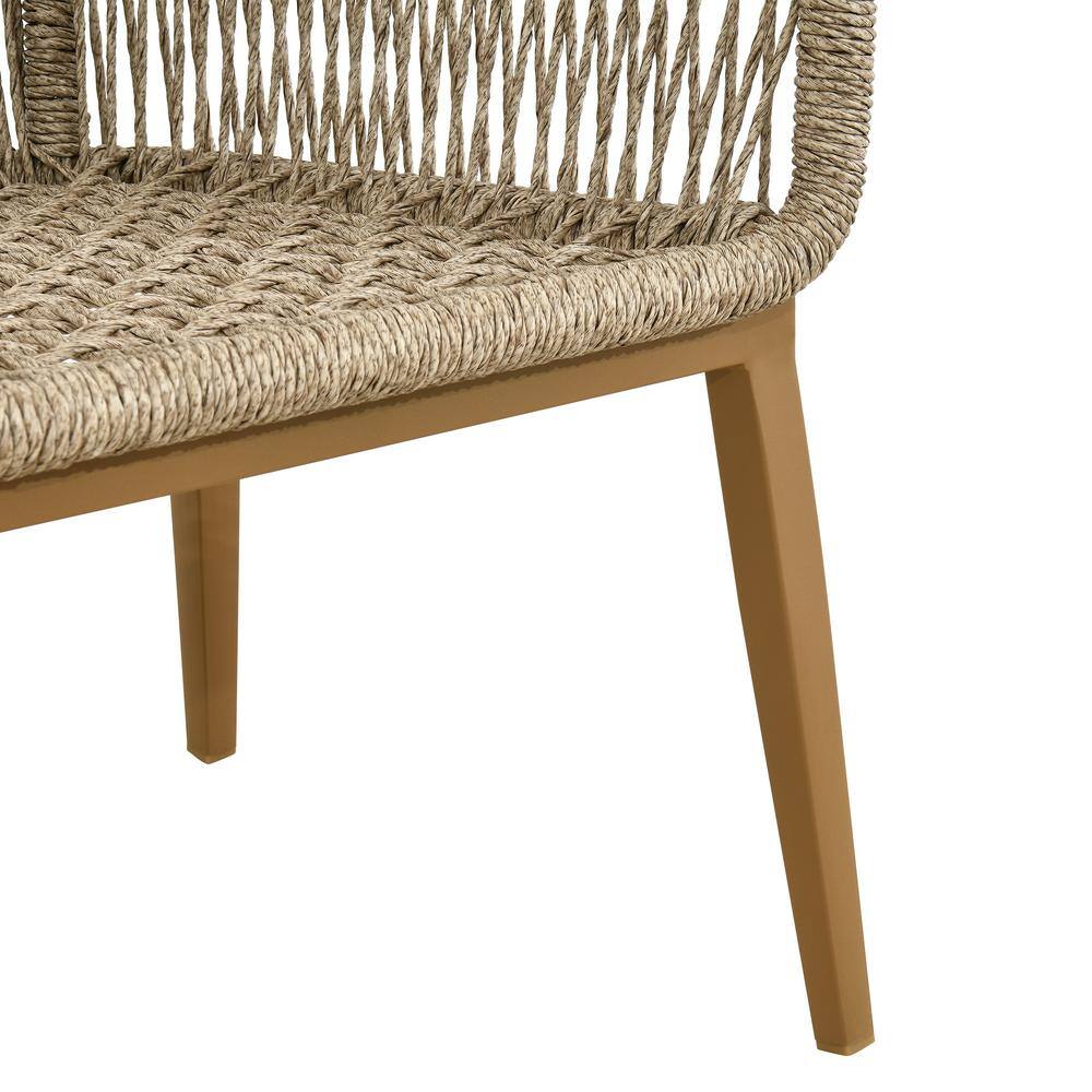 Tan Wicker Dining Chair with Cushions and Steel Frame
