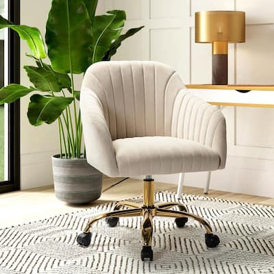 Beadboard Classic Small Space Desk and Sherpa Ivory Airgo Desk Chair Set