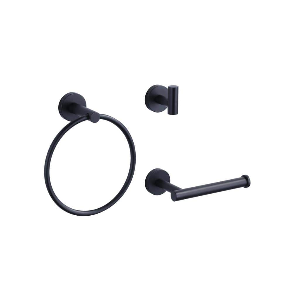 Matte Black 3-Piece Metal Bathroom Hardware Set