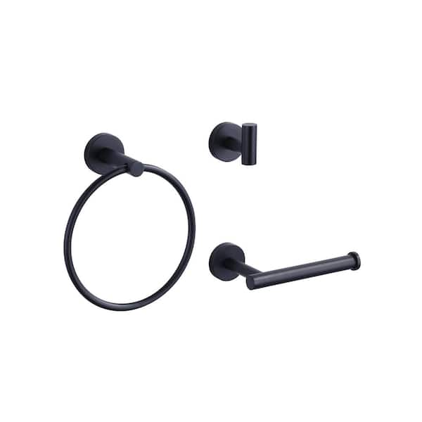 ARCORA 3-Piece Bath Hardware Set Bathroom Accessories Set with Toilet Paper Holder, Towel/Robe Hook, in Matte Black
