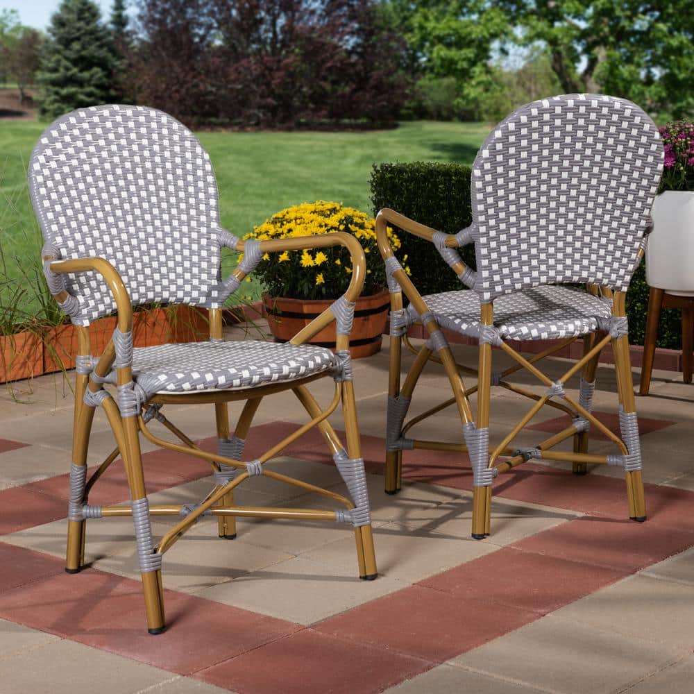 Seva Beige and Grey Bamboo-Style Aluminum Dining Chair