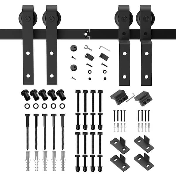 Boyel Living 6.6 ft./79 in. Double Track Bypass Sliding Barn Door Track and Hardware Kit with J-Shape Hanger for Double Doors
