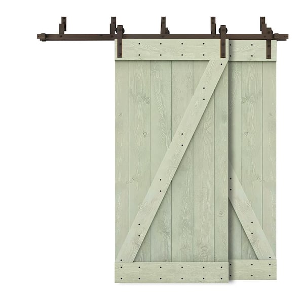 CALHOME 52 in. x 84 in. Z-Bar Bypass Sage Green Stained DIY Solid Wood Interior Double Sliding Barn Door with Hardware Kit