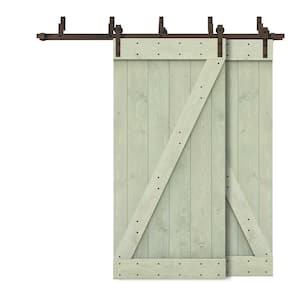 60 in. x 84 in. Z Bar Bypass Sage Green Stained Solid Pine Wood Interior Double Sliding Barn Door with Hardware Kit