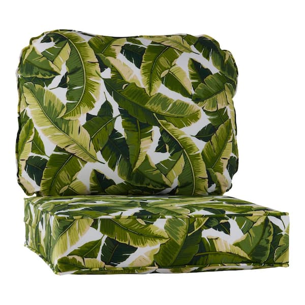 Greendale Home Fashions 24 in. x 24 in. 2-Piece Outdoor Deep Seat Lounge Chair Cushion in Palm Leaves White