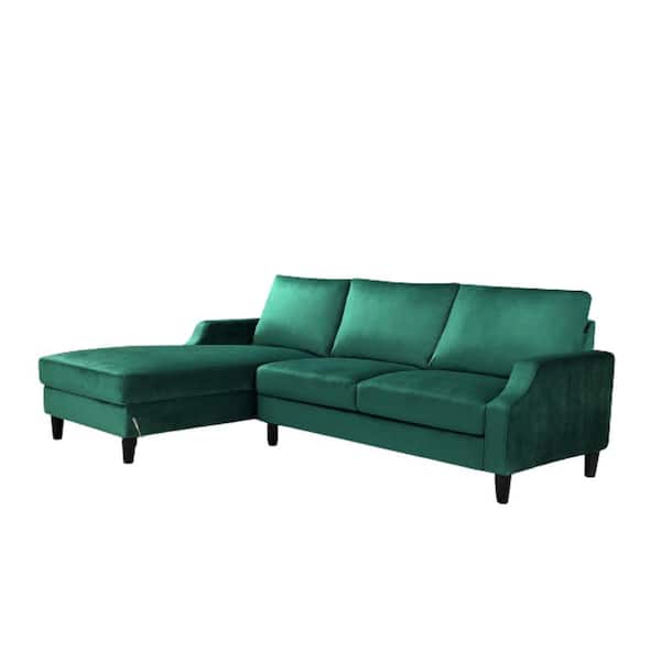US Pride Furniture Sophia 2 Piece Green Velvet 3 Seats Left Facing Sectional Sofa with Removable Cushions