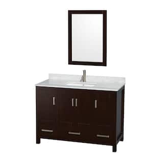 Sheffield 48 in. W x 22 in. D x 35 in. H Single Bath Vanity in Espresso with White Carrara Marble Top and 24" Mirror