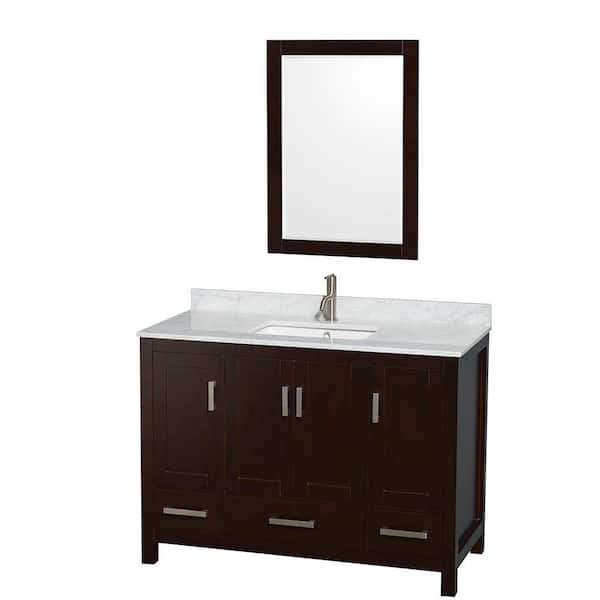 Wyndham Collection Sheffield 48 in. W x 22 in. D x 35 in. H Single Bath Vanity in Espresso with White Carrara Marble Top and 24" Mirror