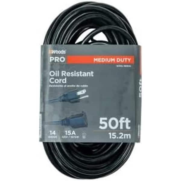 Woods 50 ft. 14/3 SJTOW Agricultural Outdoor Medium-Duty Extension Cord in Black