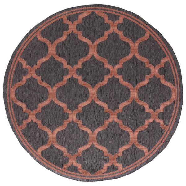 Bermuda Charcoal/Rust 7 ft. x 7 ft. Round Border Trellis Indoor/Outdoor Area Rug