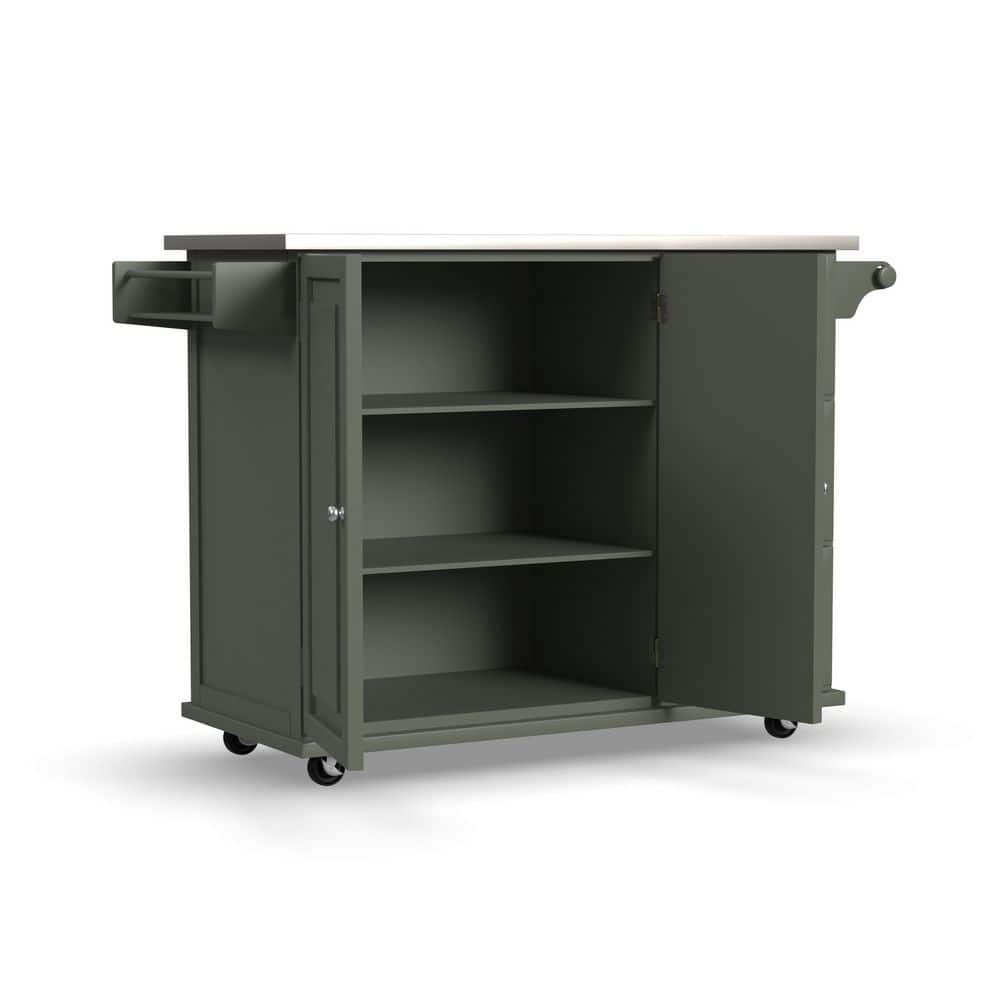 Sage Green Stainless Steel Top Kitchen Cart with Storage