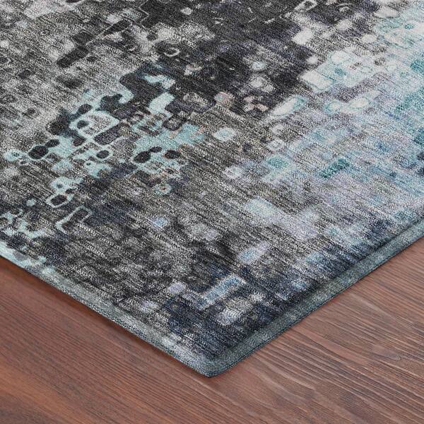 Mayfield Premium Machine Washable Abstract AMF2242 Denim 3 ft. x 5 ft. Area Rug