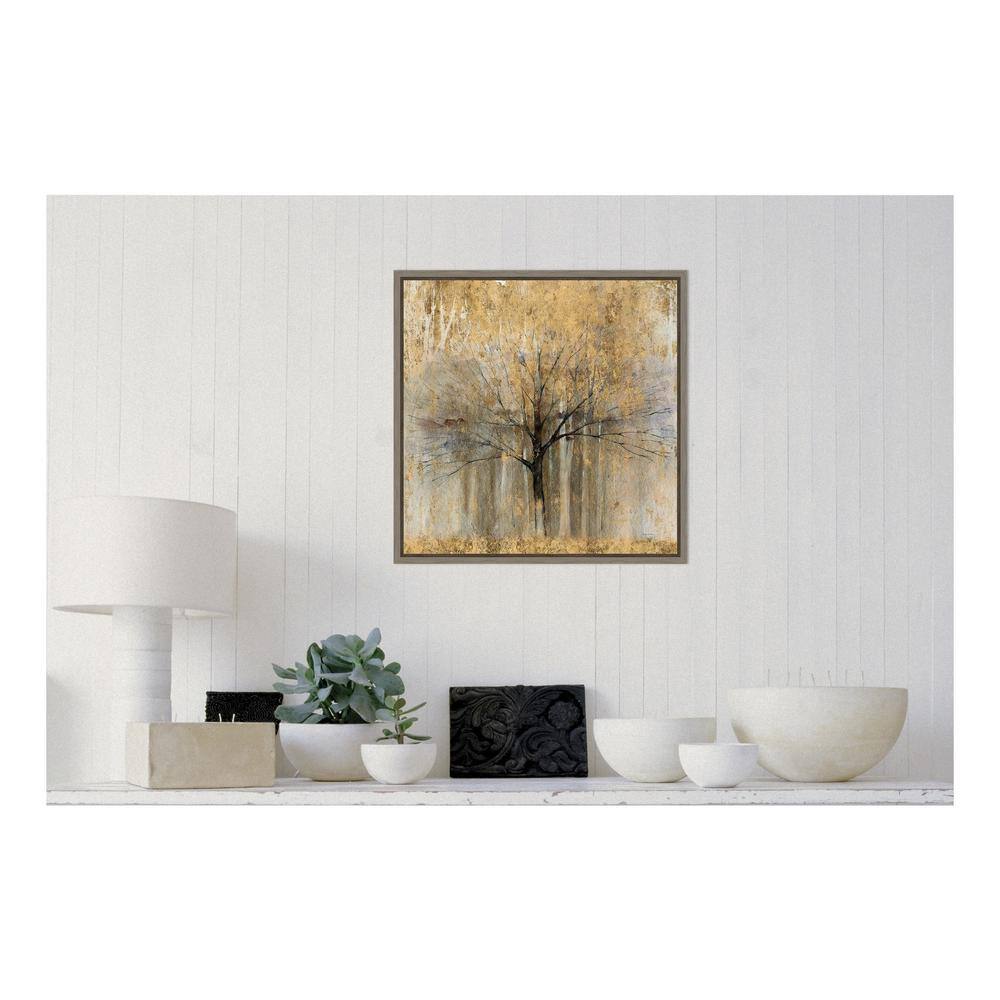 Gold Abstract Autumn Tree Framed Canvas Wall Art