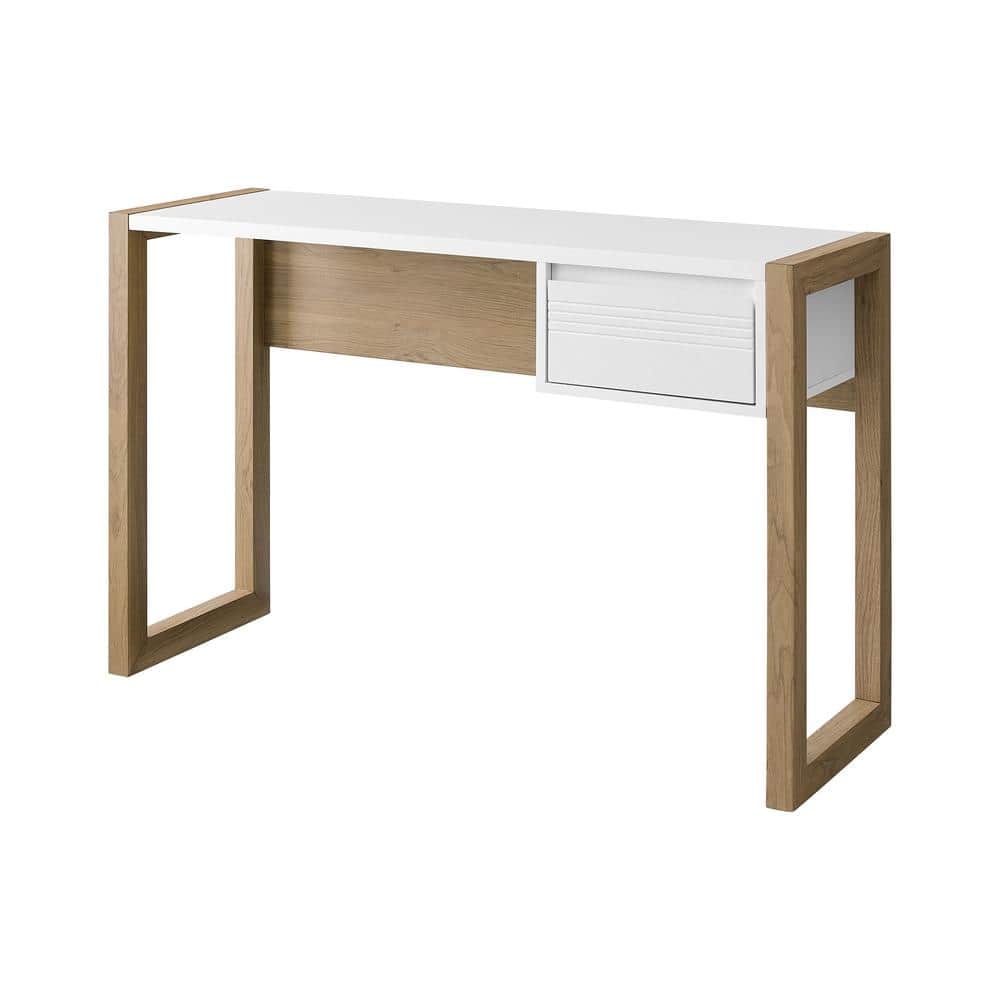 Ashton 46" English Oak and Solid White Modern Writing Desk with Drawer