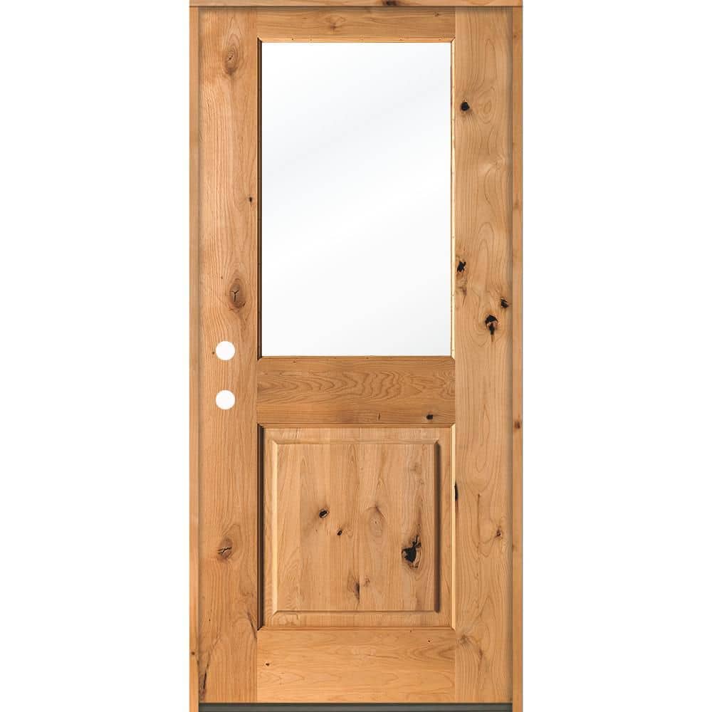 Rustic 32 in. x 80 in. Knotty Alder Right-Hand/Inswing Half-Lite Clear Glass BEHR Cedar Stain Wood Prehung Front Door price history on PriceWatchPro