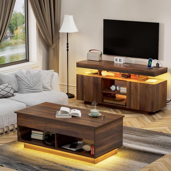 Hommpa 40.16 in. Walnut Rectangle Wood Lift Top Coffee Table with