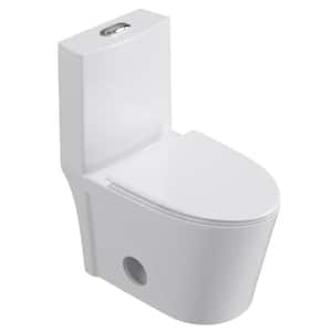 1-piece 0.8/1.28 GPF Dual Flush Elongated Toilet in White 12'' Rough-In with Seat Included