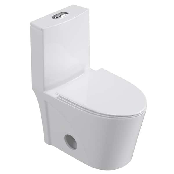 1-piece 0.8/1.28 GPF Dual Flush Elongated Toilet in White 12'' Rough-In with Seat Included