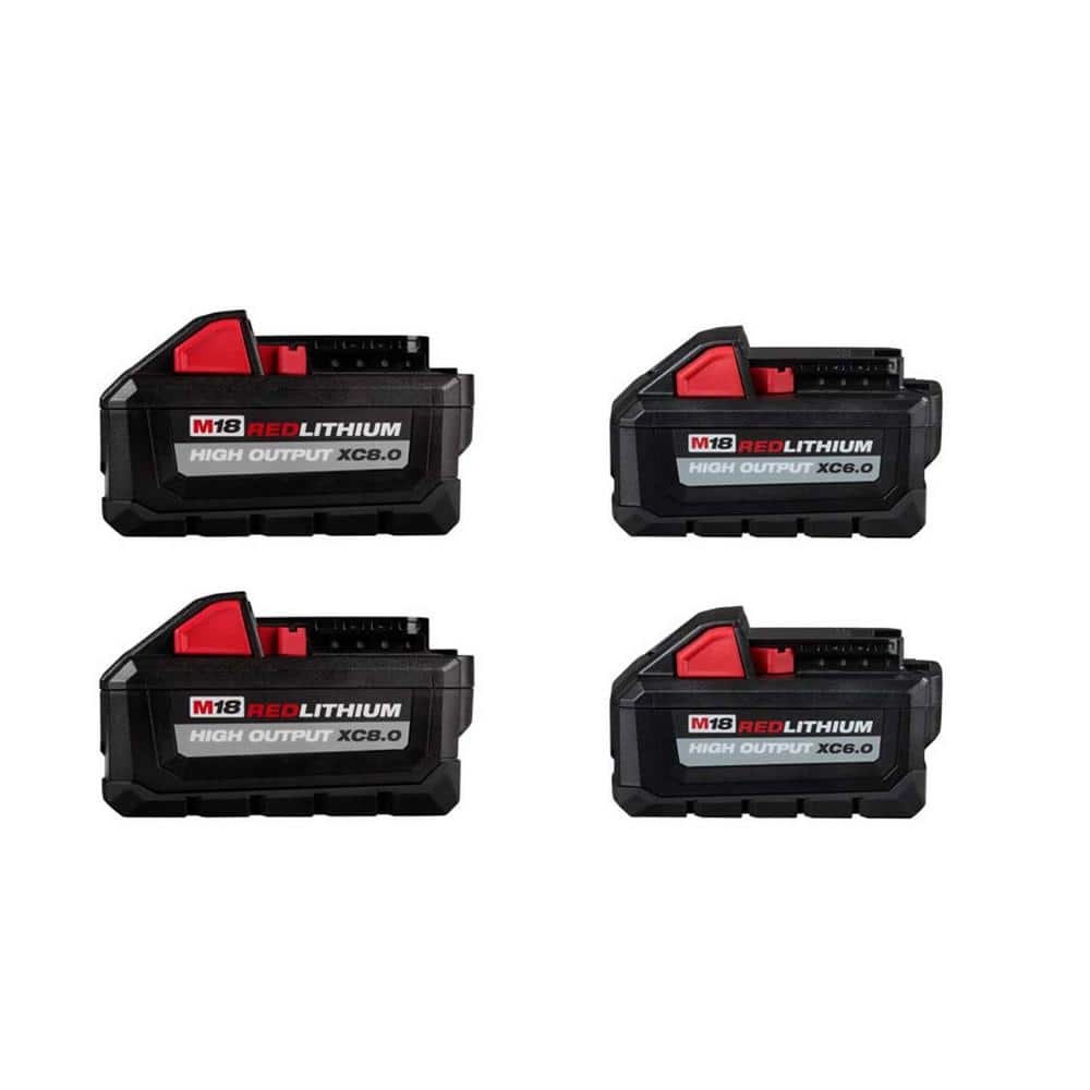 Milwaukee M18 18-Volt Lithium-Ion HIGH OUTPUT XC 8.0Ah (2-Pack) and 6.0Ah Batteries (2-Pack) -  48-11-1880-48