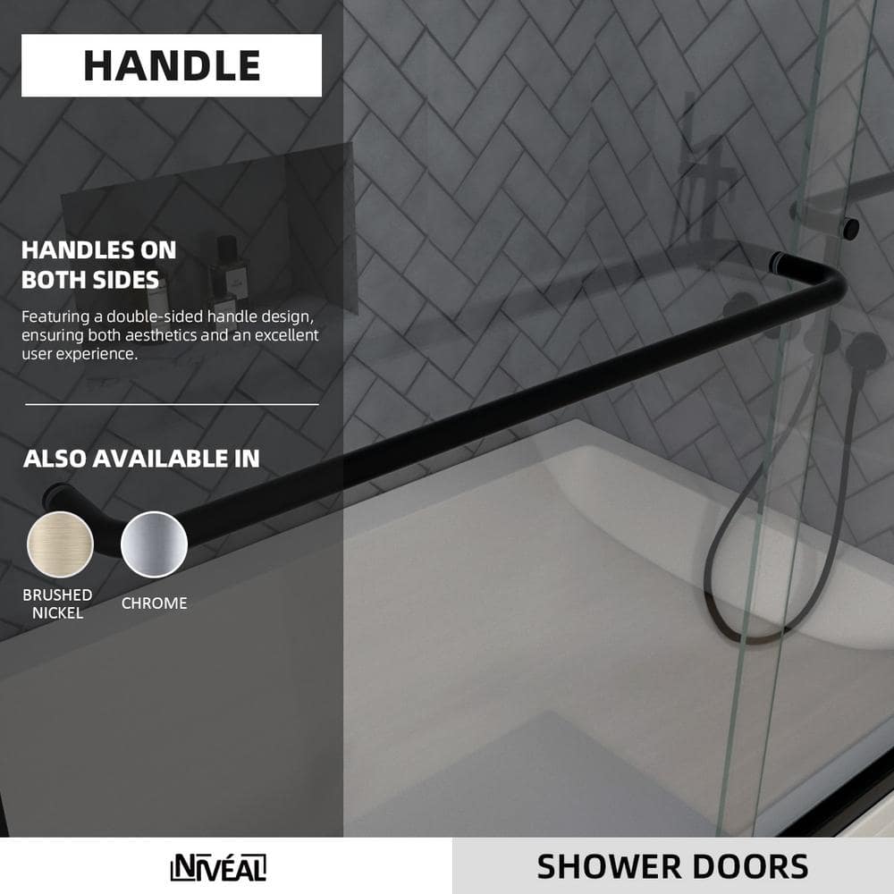 Matte Black Semi-Frameless Sliding Tub Door with Clear Tempered Glass