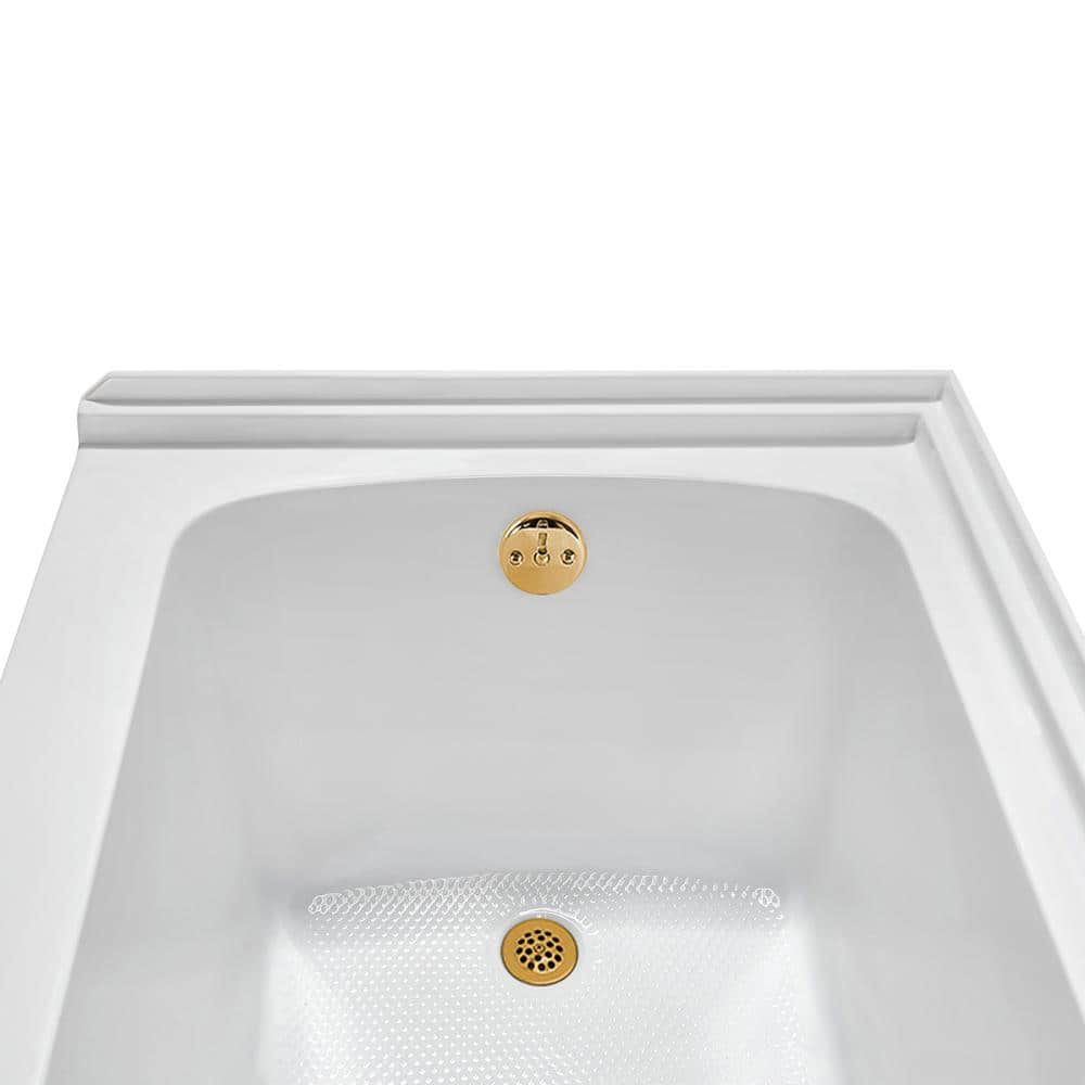 Glossy White Acrylic Alcove Bathtub with Brushed Gold Trim